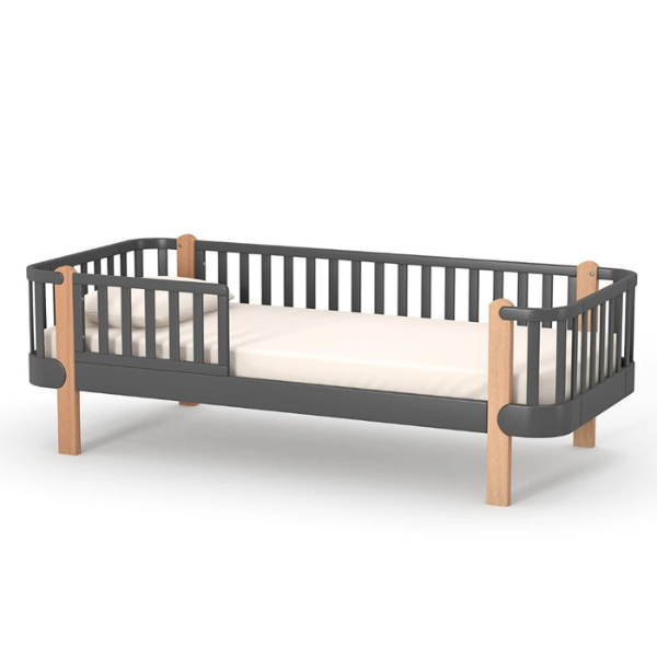 Jednolůžková postel Zukko Gekko 190x80. Tmavě šedá / Přírodní buk